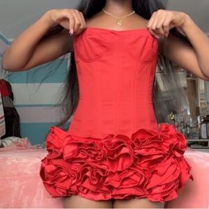 Elegant Red Ruffled Dress